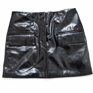H&M Black Patent Faux Leather Mini Skirt Size 4 High Waisted Y2K